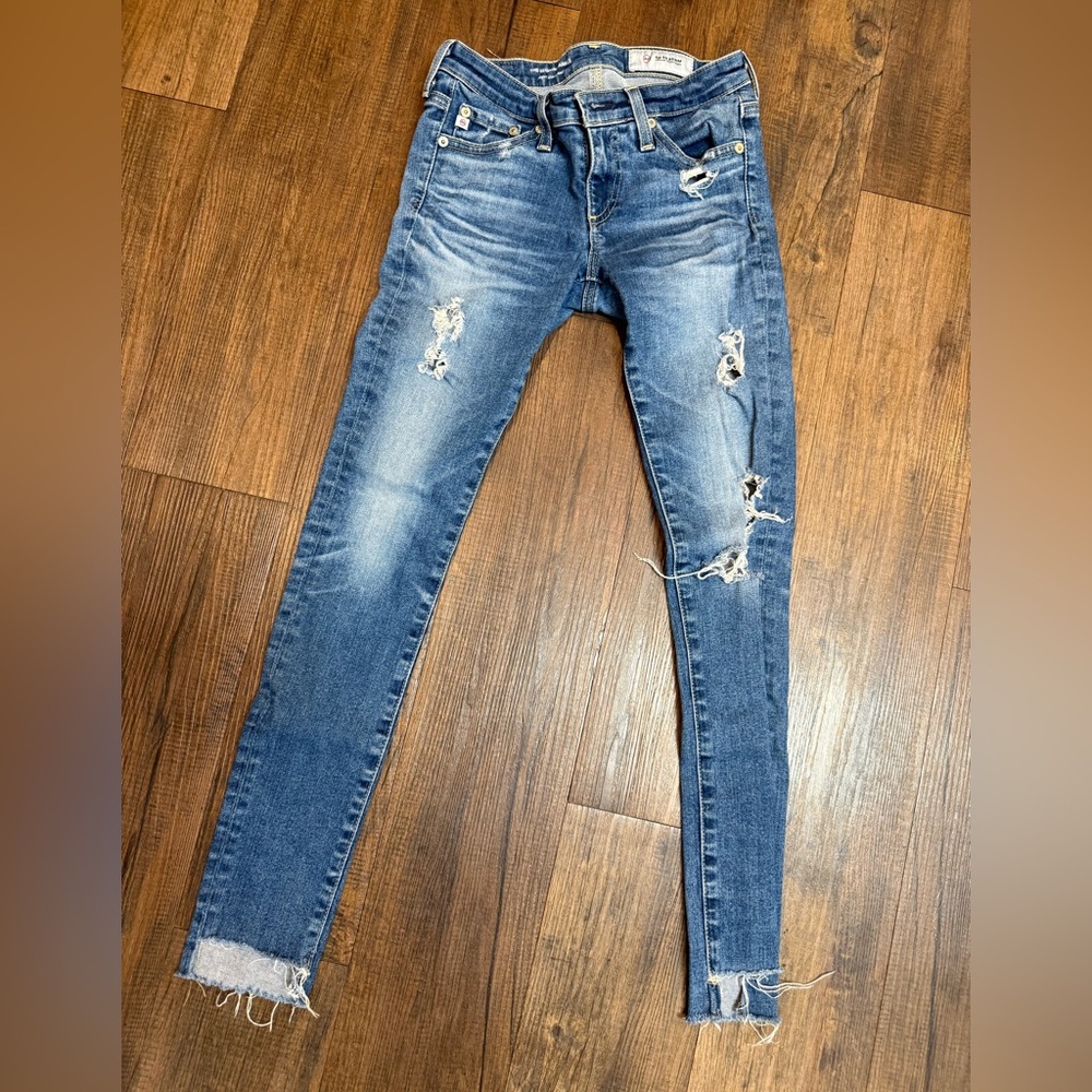 AG Adriano Goldschmied Distressed Super Skinny Ankle Jeans, size 24R.